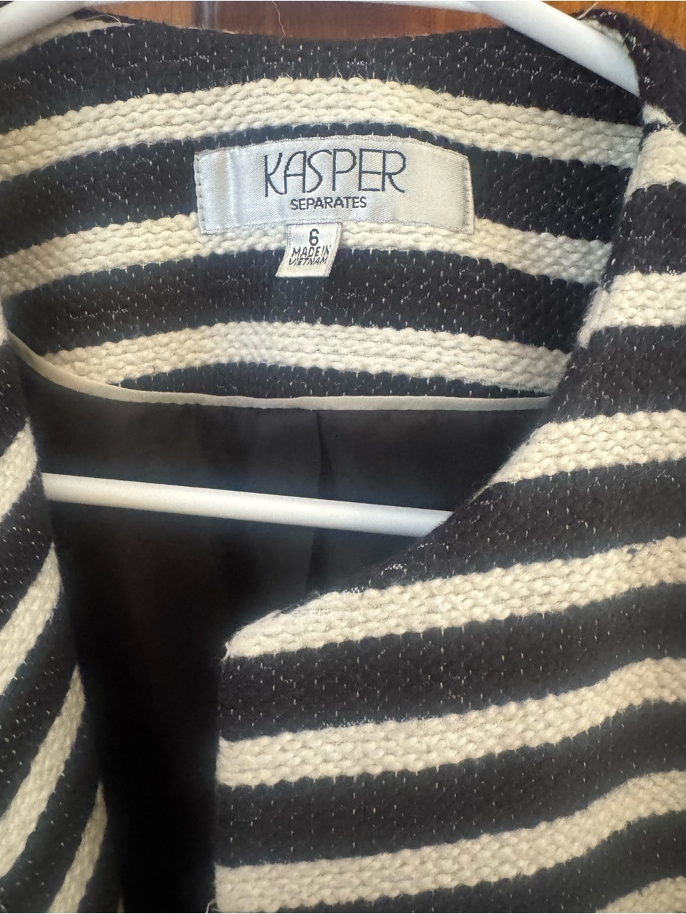Kasper Black and White Striped Open-Front Blazer - Picture 4 of 4